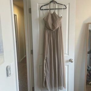 LEVKOFF Tan Halter Bridesmaid Dress